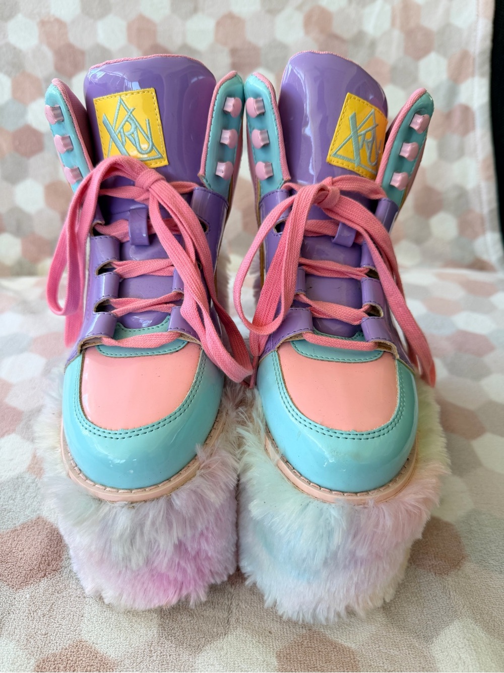 YRU | Pastel Platform Fuzzy Sneakers